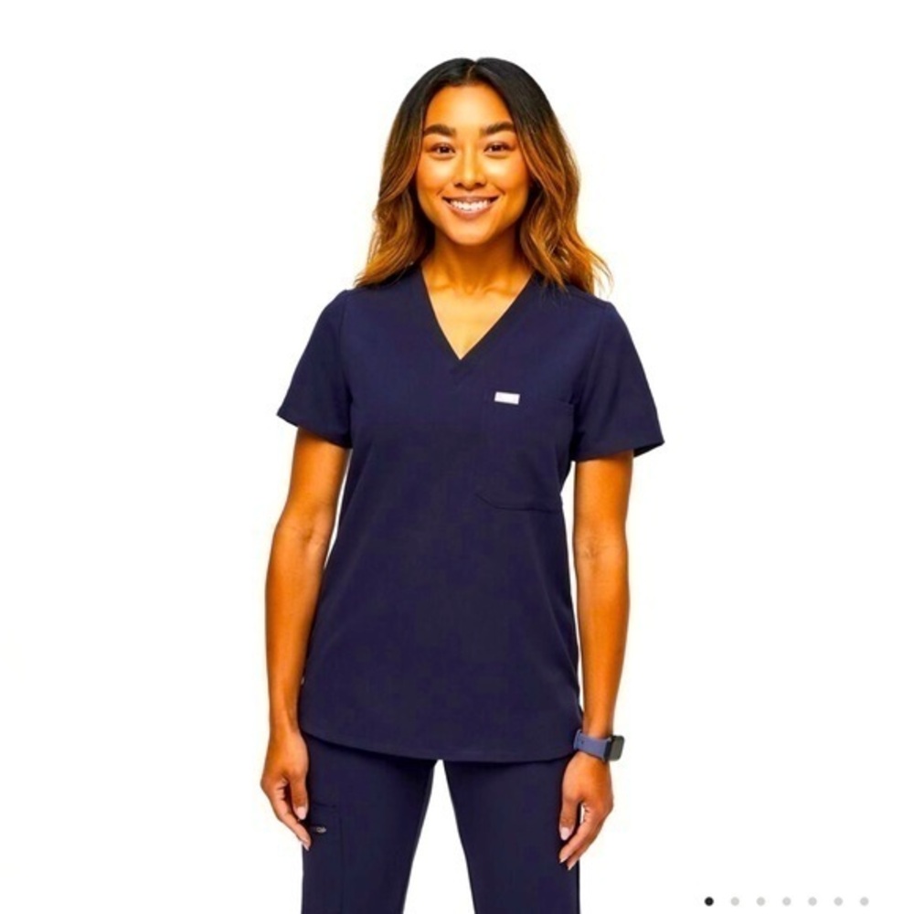 Figs Catarina One Pocket Scrub Top Charcoal Gray Sz XS